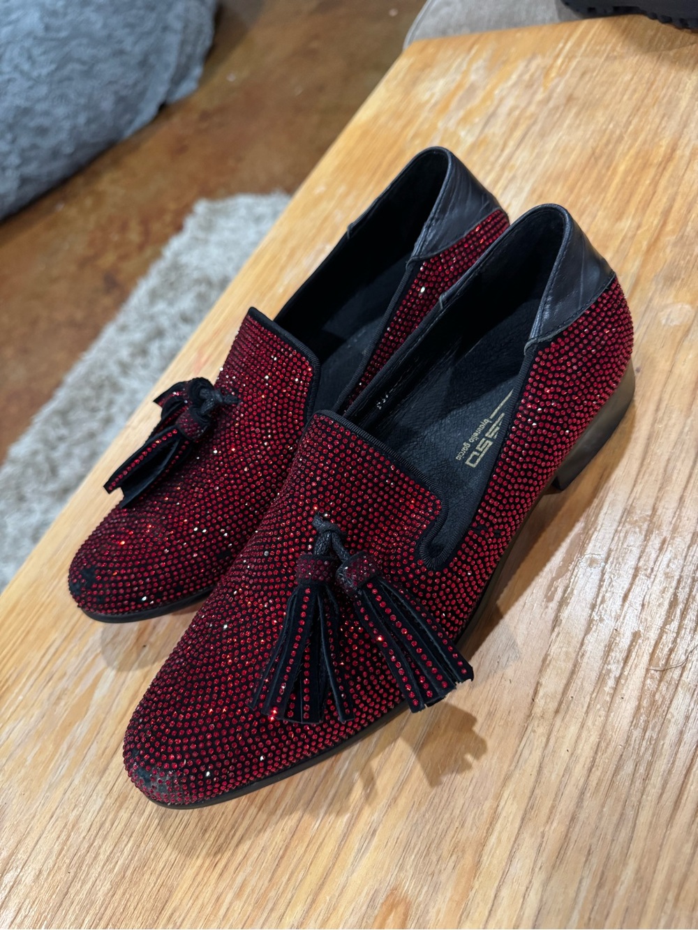 Fiesso by Aurelio Garcia Men's Red Crystal Tassel Loafers